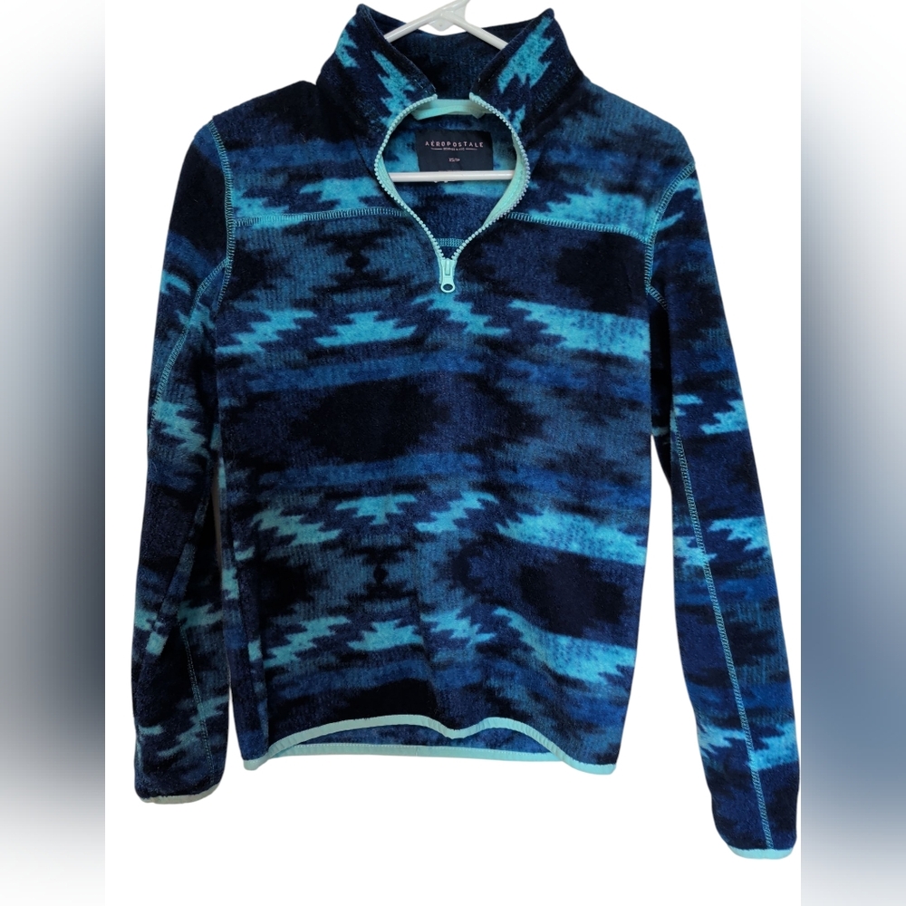 Aeropostale Blue Aztec 1/4 Zip Up Jacket, PTP 18